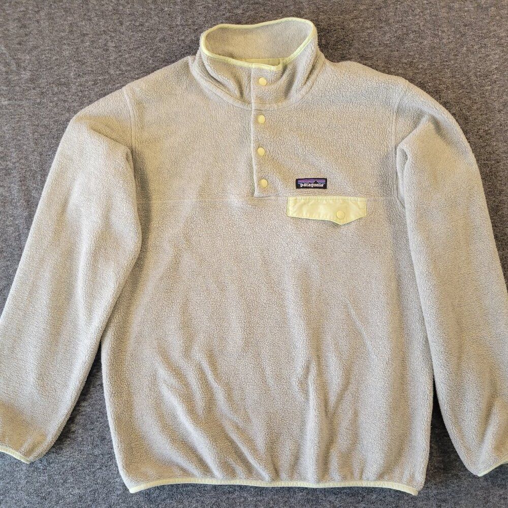 Patagonia Gray Lime Green Synchilla Sweatshirt M Spring Layer Cotton